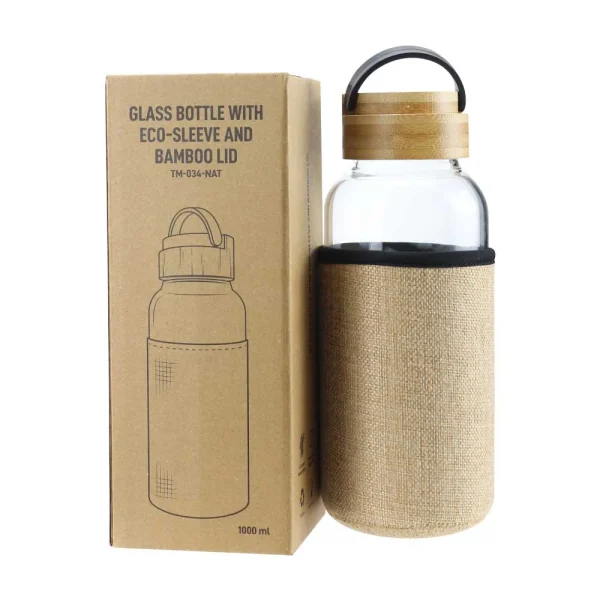 BYFT005829 BYFT Glass Bottle with Bamboo Lid and Eco Sleeve Set of 01   TM 034 NAT D