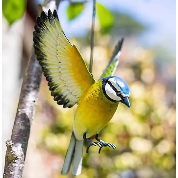 BYFT021215 La Hacienda   Hanging 3d Metal Blue Tit in Flight Set of 01 A