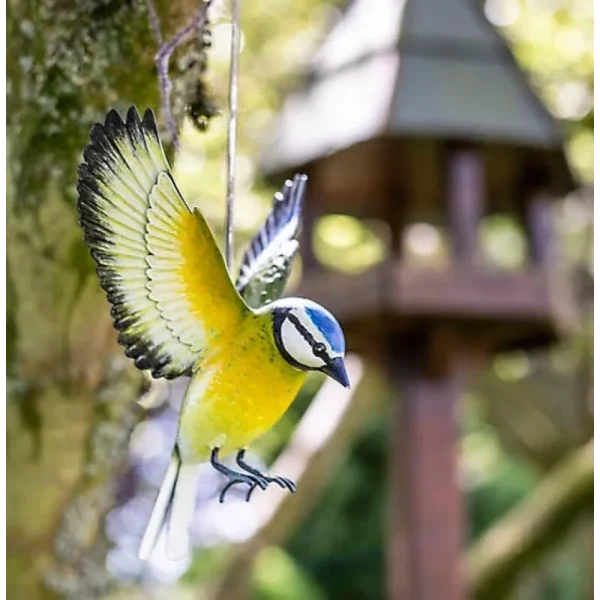 BYFT021215 La Hacienda   Hanging 3d Metal Blue Tit in Flight Set of 01 B