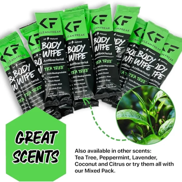 BYFT012059 Klean Freak   Body Wipes   100 Pack   Tea Tree B