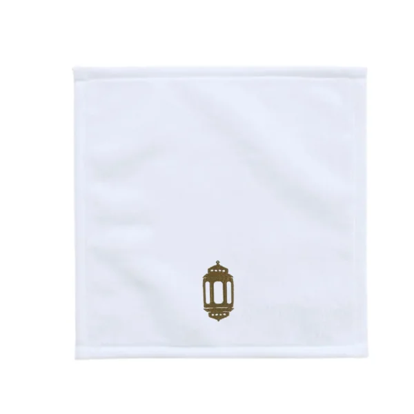 BYFT025015 BYFT Iris Embroidered For You Face Towel 33 x 33 Cm 600 Gsm White 100% Cotton Ramadan Lantern   Heritage Design Gold Thread Set of 01