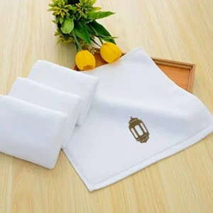 BYFT025015 BYFT Iris Embroidered For You Face Towel 33 x 33 Cm 600 Gsm White 100% Cotton Ramadan Lantern   Heritage Design Gold Thread Set of 01 B