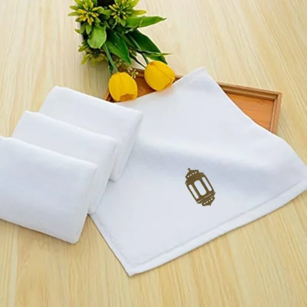 BYFT025015 BYFT Iris Embroidered For You Face Towel 33 x 33 Cm 600 Gsm White 100% Cotton Ramadan Lantern   Heritage Design Gold Thread Set of 01 B