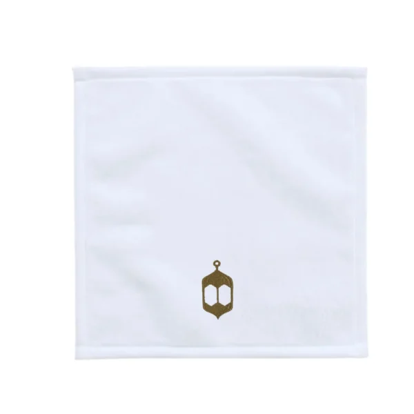 BYFT025016 BYFT Iris Embroidered For You Face Towel 33 x 33 Cm 600 Gsm White 100% Cotton Ramadan Lantern   Arabian Design Gold Thread Set of 01
