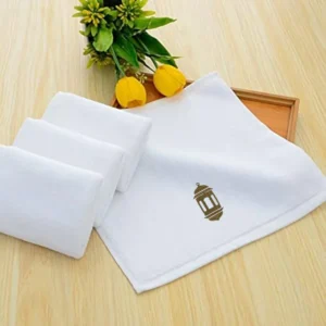 BYFT025017 BYFT Iris Embroidered For You Face Towel 33 x 33 Cm 600 Gsm White 100% Cotton Ramadan Lantern   Moonlit Design Gold Thread Set of 01 B