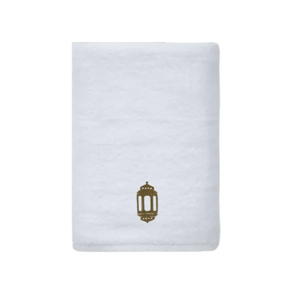 BYFT025018 BYFT Iris Embroidered For You Hand Towel 50 x 80 Cm 600 Gsm White 100% Cotton Ramadan Lantern   Heritage Design Gold Thread Set of 01