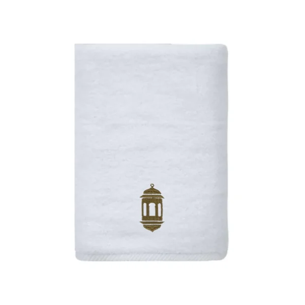 BYFT025020 BYFT Iris Embroidered For You Hand Towel 50 x 80 Cm 600 Gsm White 100% Cotton Ramadan Lantern   Moonlit Design Gold Thread Set of 01