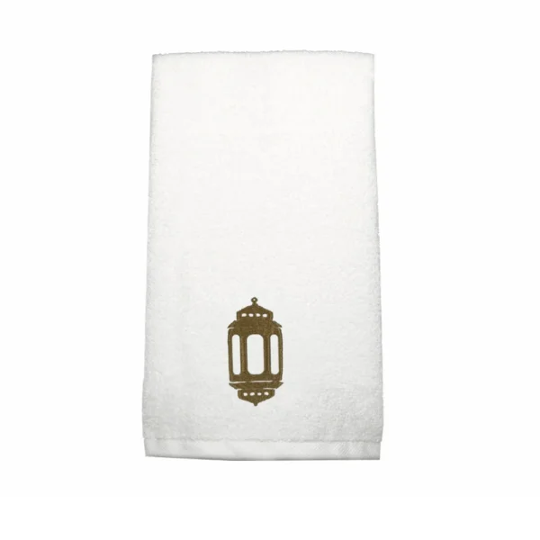 BYFT025021 BYFT Iris Embroidered For You Bath Towel 70 x 140 Cm 600 Gsm White 100% Cotton Ramadan Lantern   Heritage Design Gold Thread Set of 01