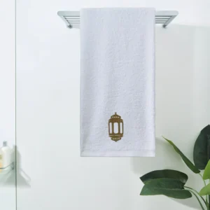 BYFT025021 BYFT Iris Embroidered For You Bath Towel 70 x 140 Cm 600 Gsm White 100% Cotton Ramadan Lantern   Heritage Design Gold Thread Set of 01 B