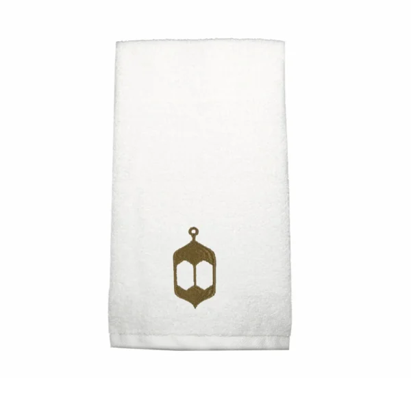 BYFT025022 BYFT Iris Embroidered For You Bath Towel 70 x 140 Cm 600 Gsm White 100% Cotton Ramadan Lantern   Arabian Design Gold Thread Set of 01