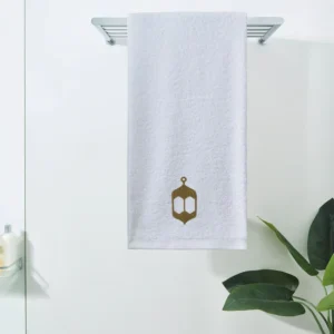 BYFT025022 BYFT Iris Embroidered For You Bath Towel 70 x 140 Cm 600 Gsm White 100% Cotton Ramadan Lantern   Arabian Design Gold Thread Set of 01 B