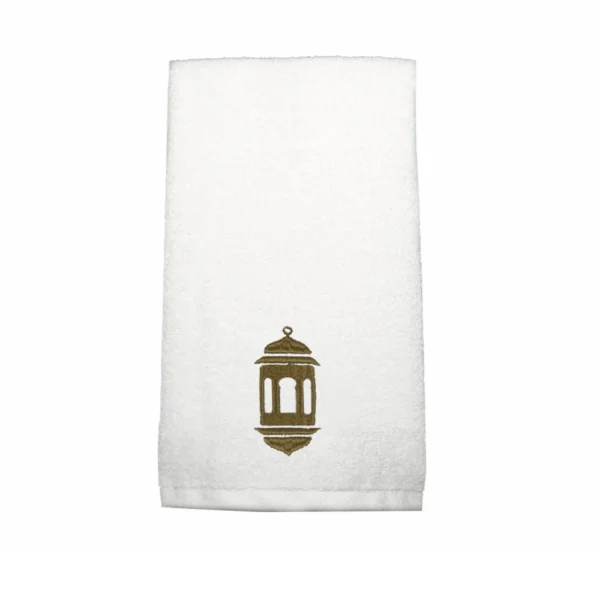 BYFT025023 BYFT Iris Embroidered For You Bath Towel 70 x 140 Cm 600 Gsm White 100% Cotton Ramadan Lantern   Moonlit Design Gold Thread Set of 01