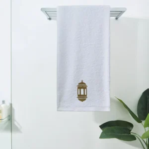 BYFT025023 BYFT Iris Embroidered For You Bath Towel 70 x 140 Cm 600 Gsm White 100% Cotton Ramadan Lantern   Moonlit Design Gold Thread Set of 01 B